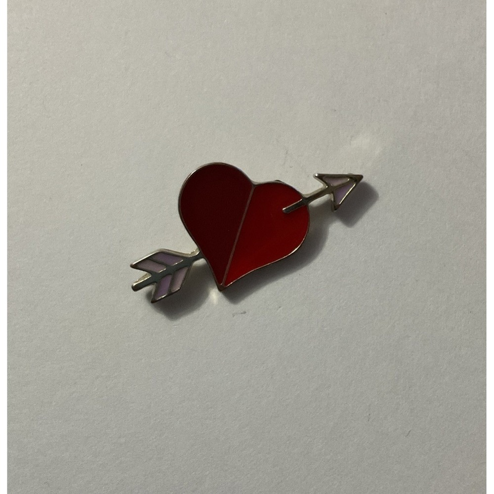 Red Heart Enamel Pin Gold Tone Arrow Tie Tac Pink Purple Valentine Accessory